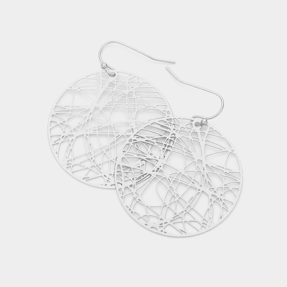 Madeline Love Matte Silver Brass Metal Round Dangle Earrings