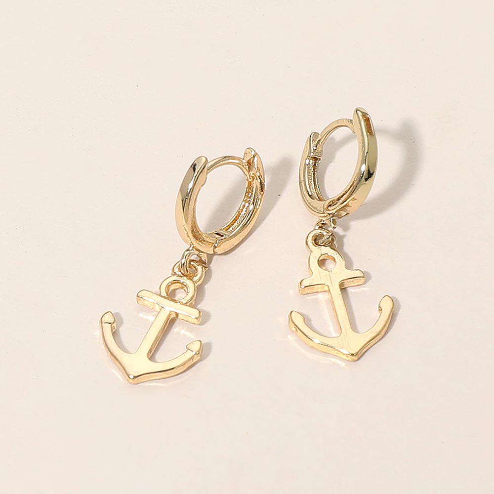 Madeline Love Gold Anchor Charm Drop Huggie Hoop Earrings