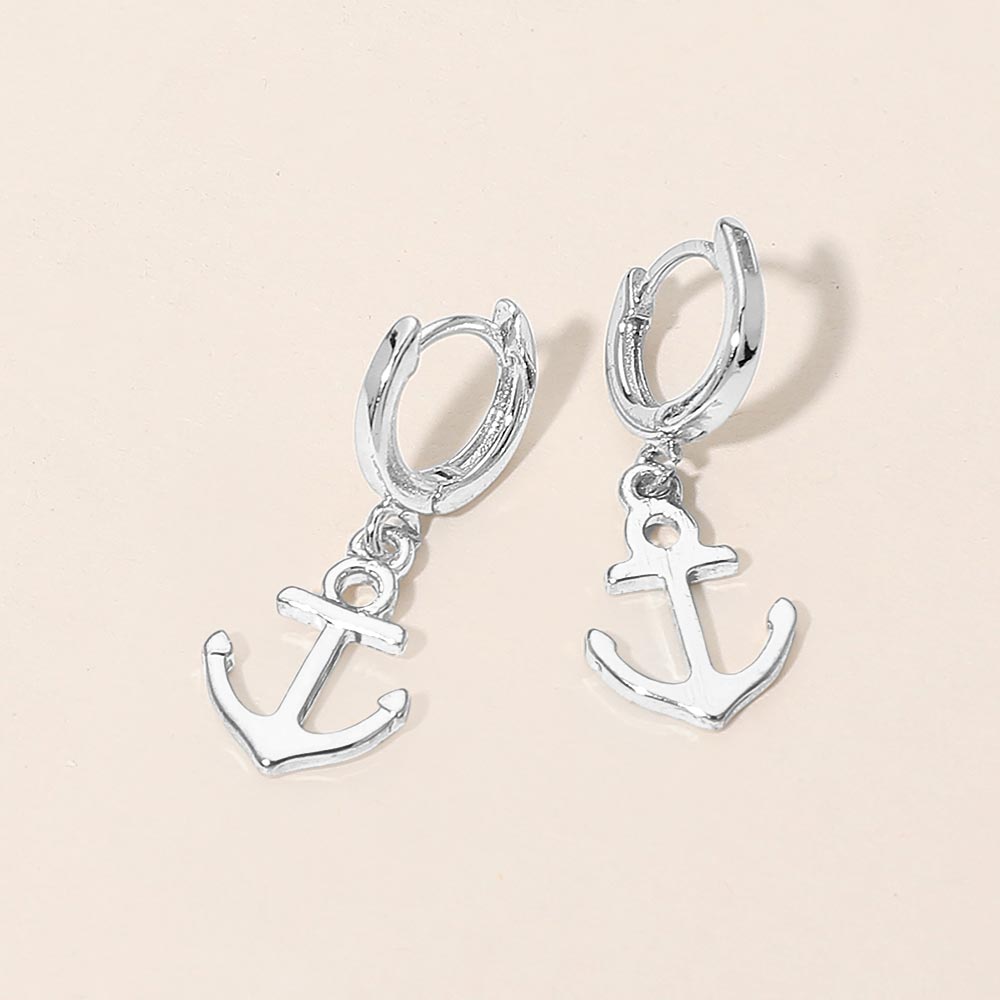 Madeline Love Rhodium Anchor Charm Drop Huggie Hoop Earrings