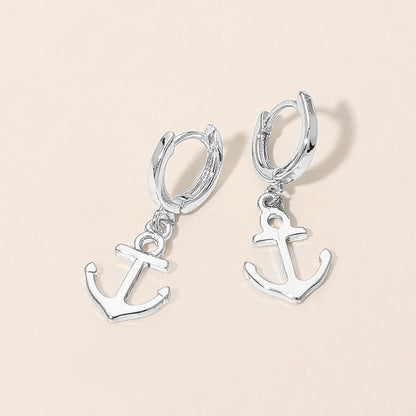 Madeline Love Rhodium Anchor Charm Drop Huggie Hoop Earrings