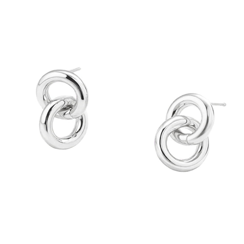 Madeline Love Rhodium, White Gold White Gold Dipped Interlocking Double Loop Drop Earrings - desc