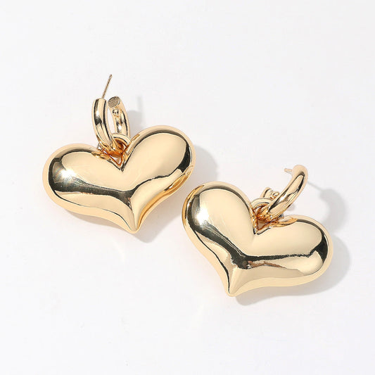 SECRET BOX_14K Gold Dipped Puffy Heart Dangle Huggie Earrings