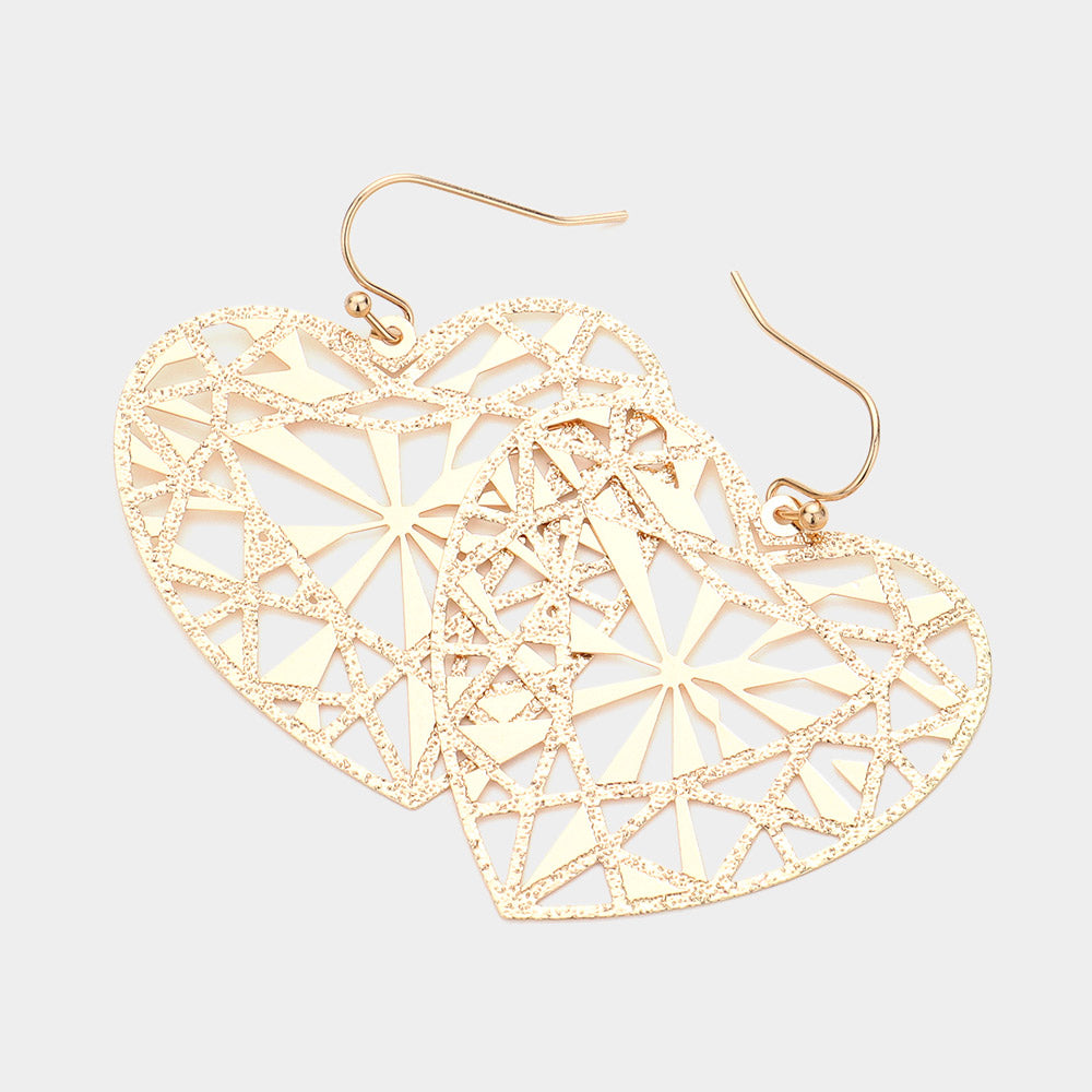 Madeline Love Gold Metal Brass Heart Filigree Dangle Earrings