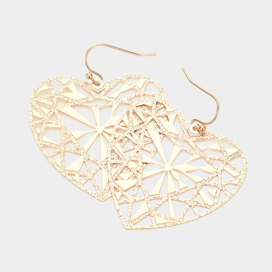 Madeline Love Gold Metal Brass Heart Filigree Dangle Earrings