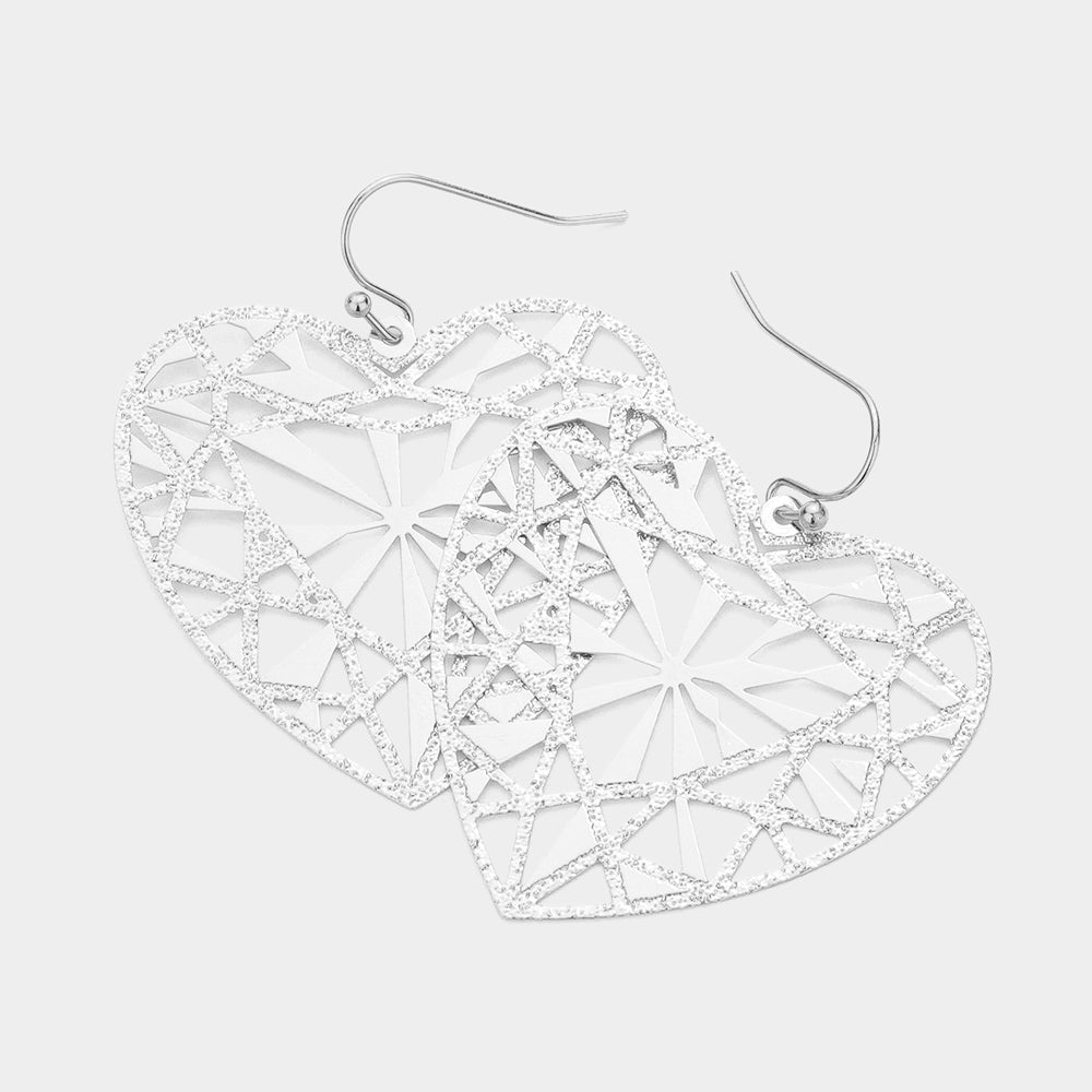 Madeline Love Rhodium Metal Brass Heart Filigree Dangle Earrings