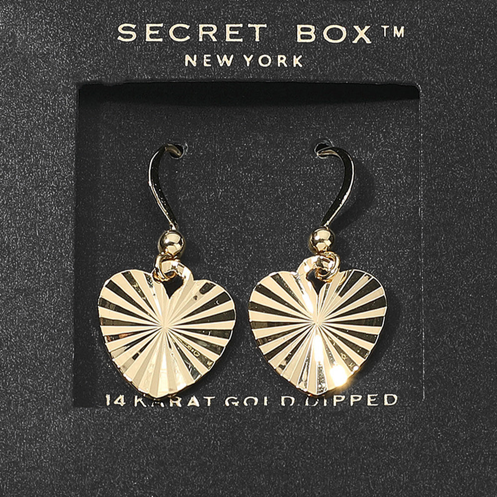 SECRET BOX_14K Gold Dipped Textured Heart Dangle Earrings