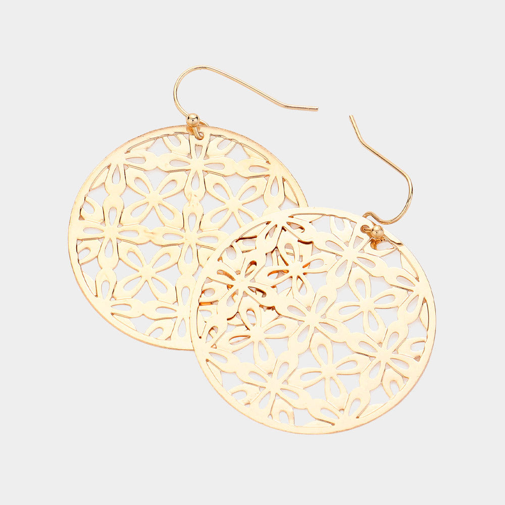 Madeline Love Gold Abstract Pattern Circle Metal Filigree Dangle Earrings