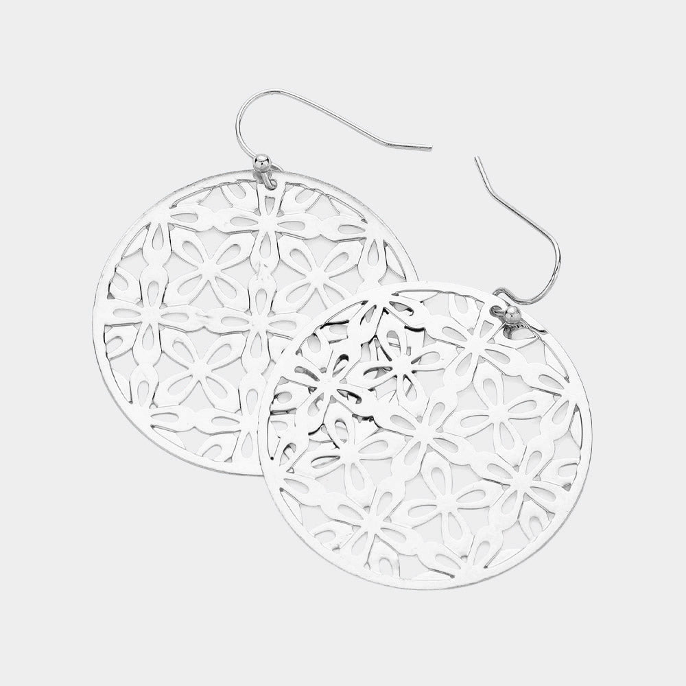 Madeline Love Rhodium Abstract Pattern Circle Metal Filigree Dangle Earrings