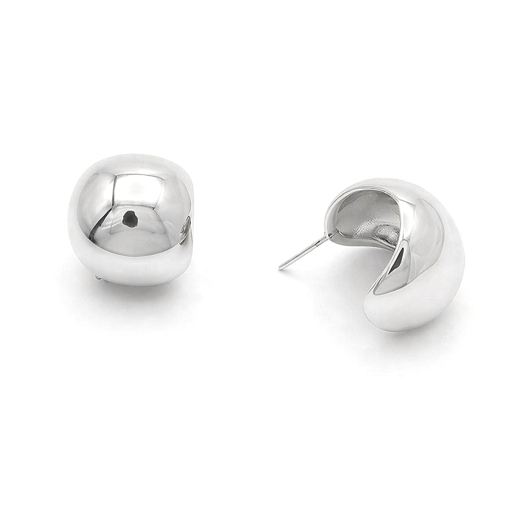 Madeline Love Rhodium, White Gold 14K Gold Dipped Modern Dome Mini Hoop Stud Earrings
