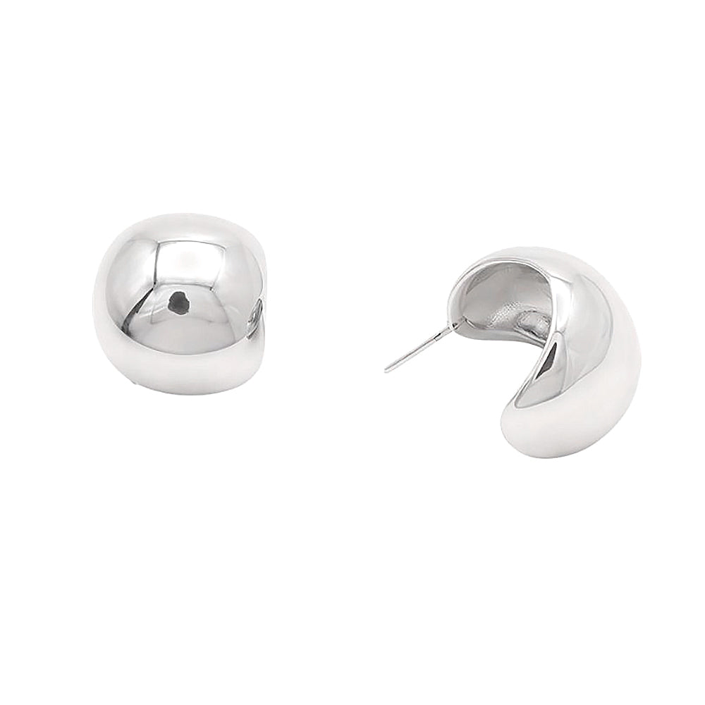 Madeline Love Rhodium, White Gold 14K Gold Dipped Modern Dome Mini Hoop Stud Earrings - desc