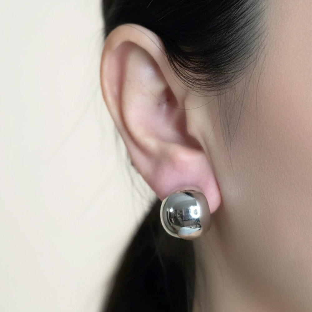 Madeline Love Rhodium, White Gold 14K Gold Dipped Modern Dome Mini Hoop Stud Earrings - extra