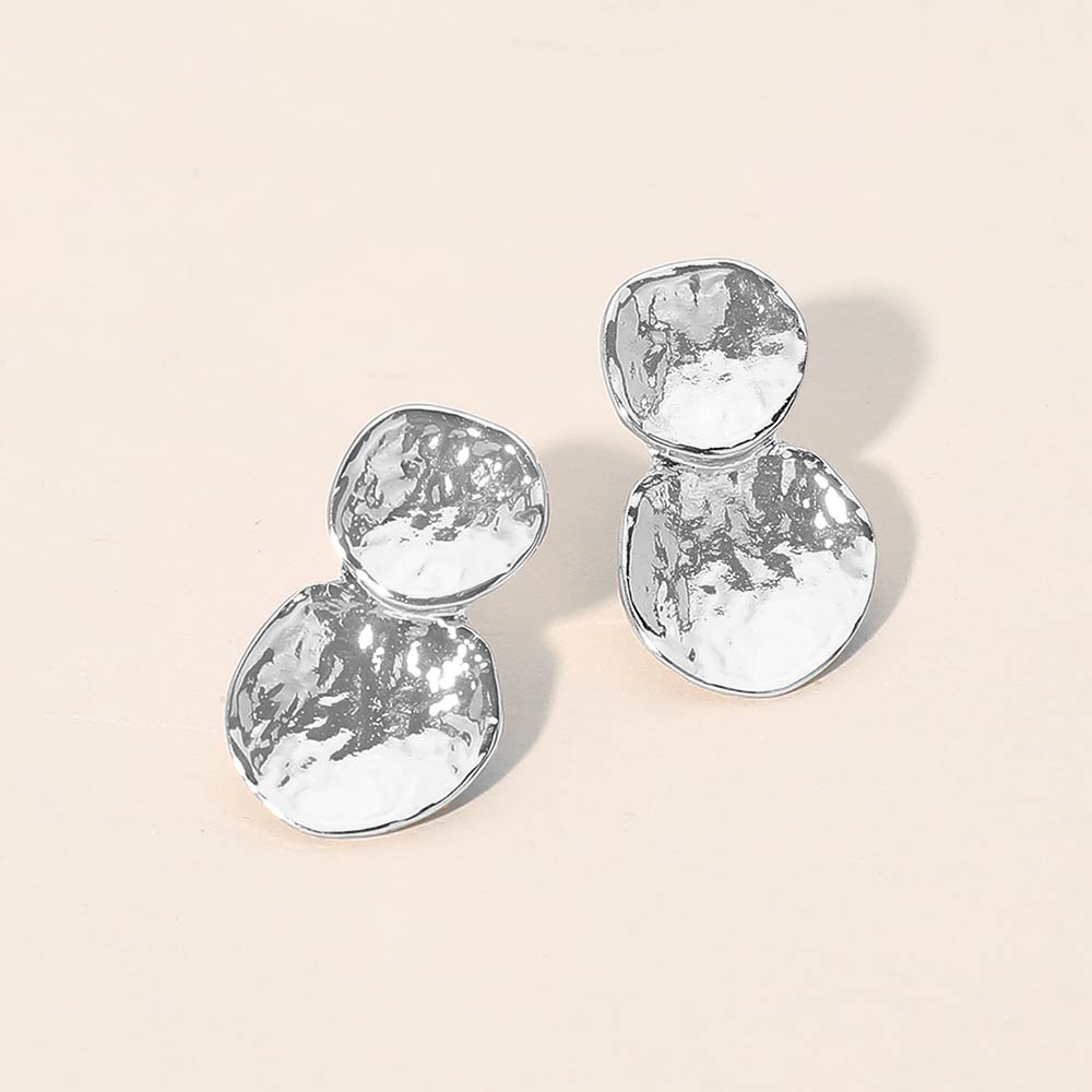 Madeline Love Silver Textured Metal Double Disc Link Drop Earrings