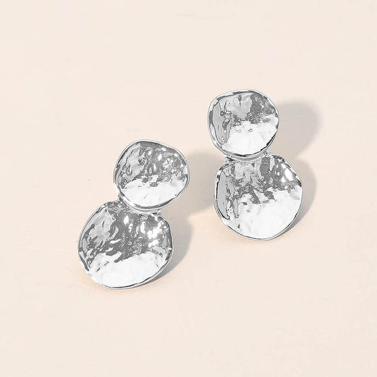 Madeline Love Silver Textured Metal Double Disc Link Drop Earrings