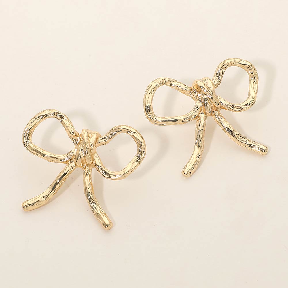 Madeline Love Gold Textured Metal Bow Knot Earrings