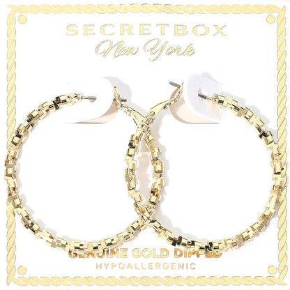 Madeline Love Gold SECRET BOX_Genuine Gold Dipped Hypoallergenic Geometric Textured Hoop Earrings