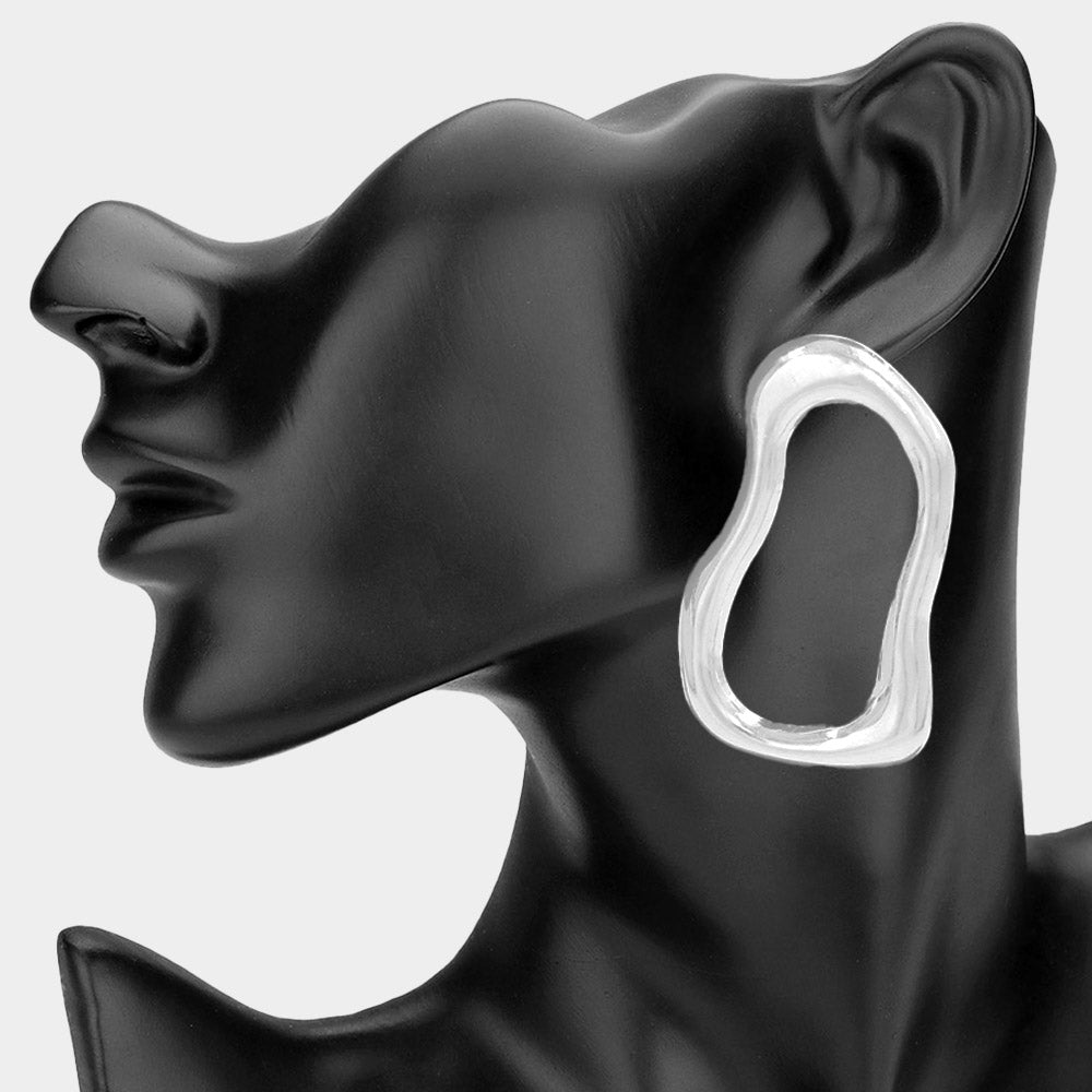 Madeline Love Silver Abstract Open Metal Shape Statement Earrings