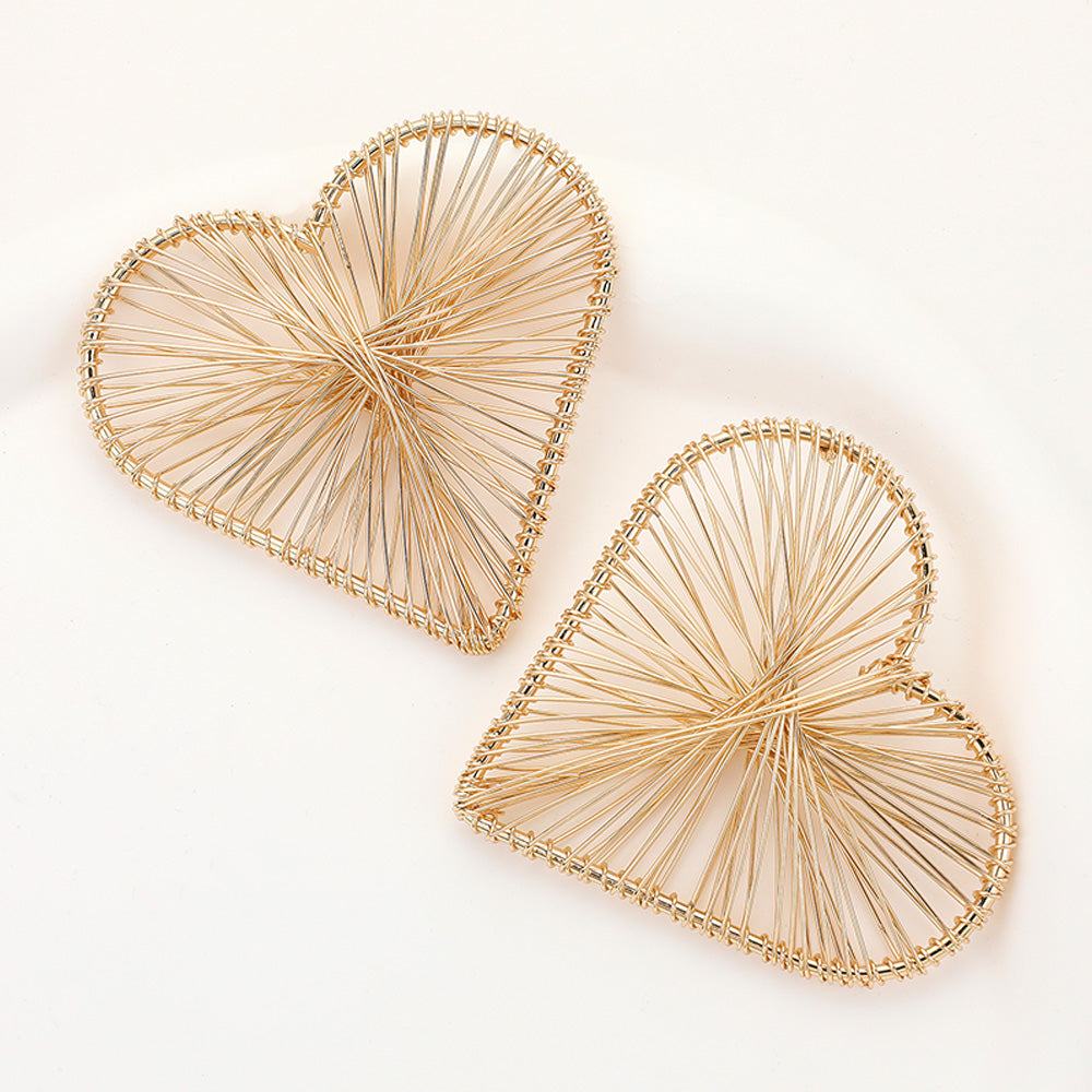 Oversized Metal Wired Heart Earrings