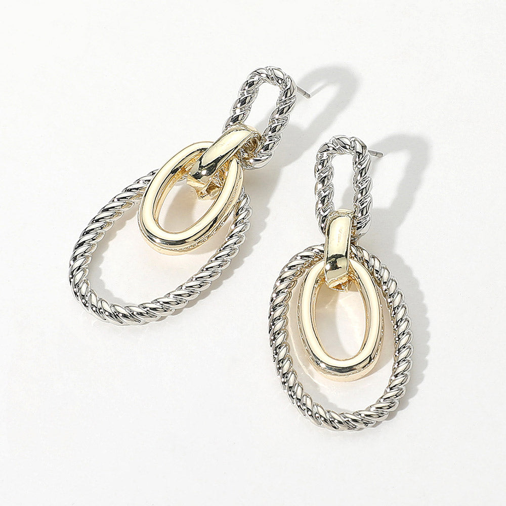 Madeline Love Two Tone 14K Gold Plated Two Tone Oval Door Knocker Earrings