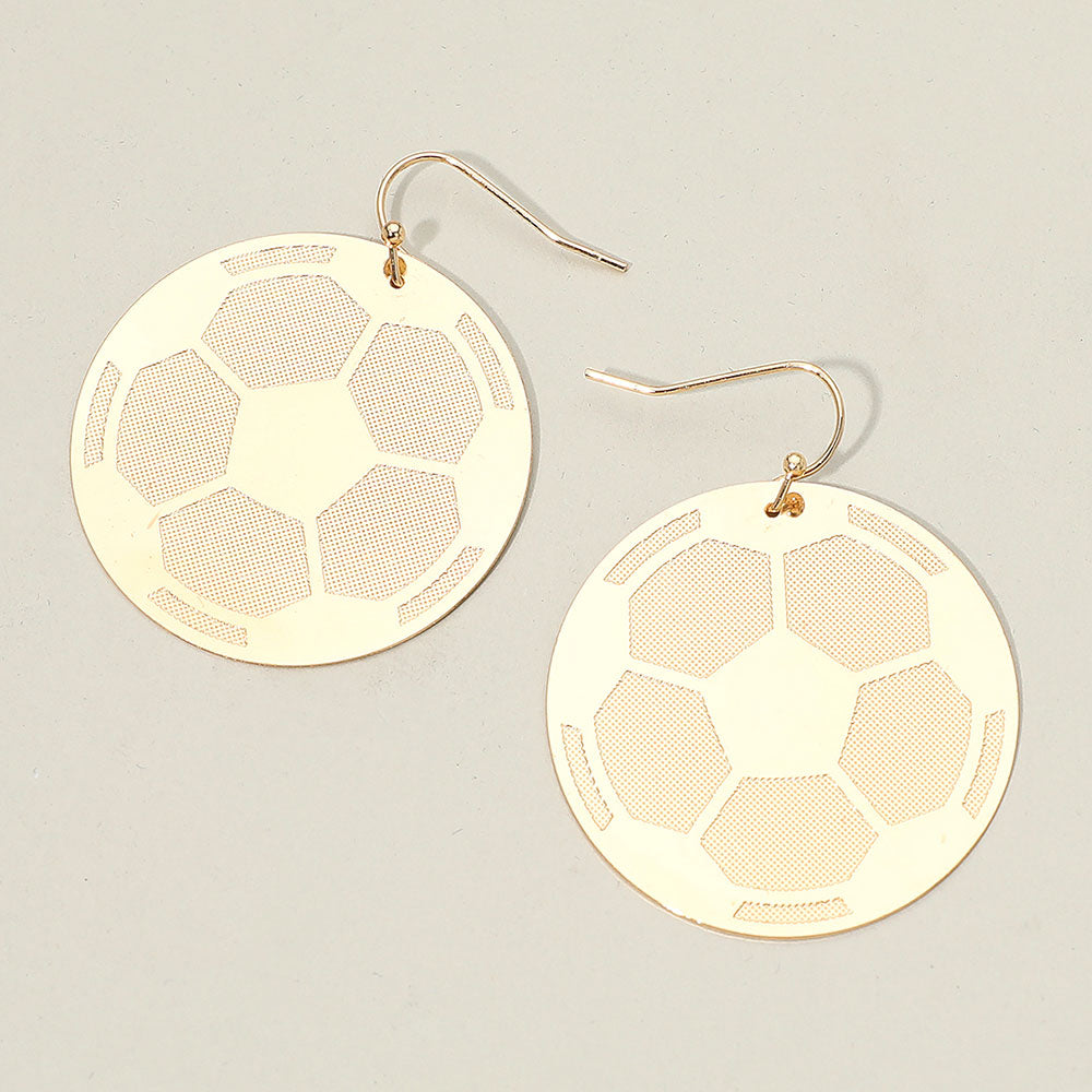 Madeline Love Gold Metal Soccer Plate Dangle Earrings - Sports & Events