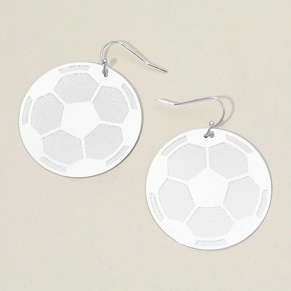 Madeline Love Rhodium Metal Soccer Plate Dangle Earrings - Sports & Events