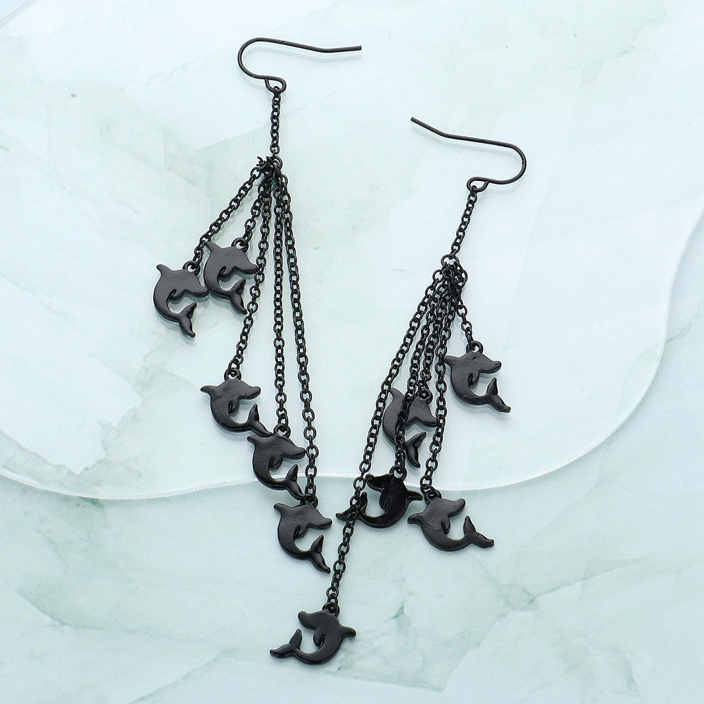 Madeline Love Black Multi Metal Dolphin Drop Chain Dangle Earrings