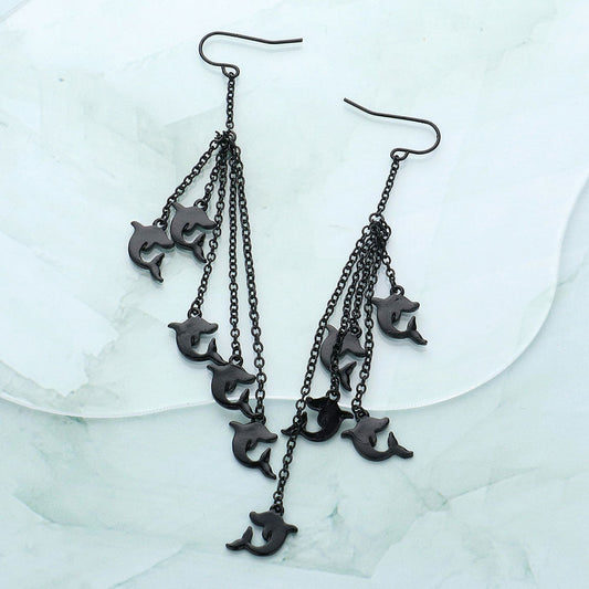 Madeline Love Black Multi Metal Dolphin Drop Chain Dangle Earrings