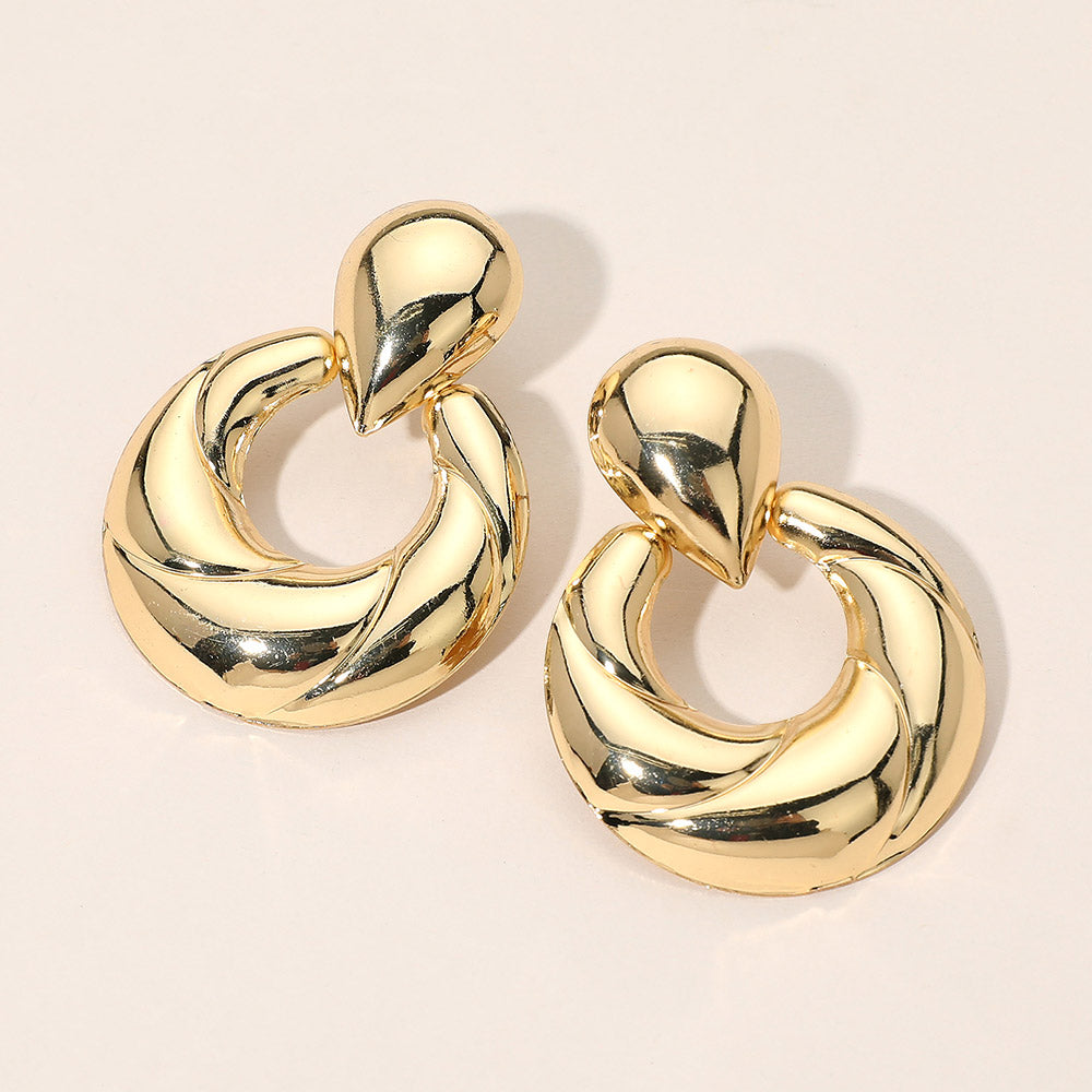 Madeline Love Gold Metal Twisted Ring Drop Statement Earrings