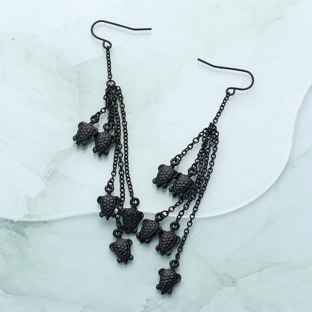 Madeline Love Black Multi Metal Turtle Drop Chain Dangle Earrings