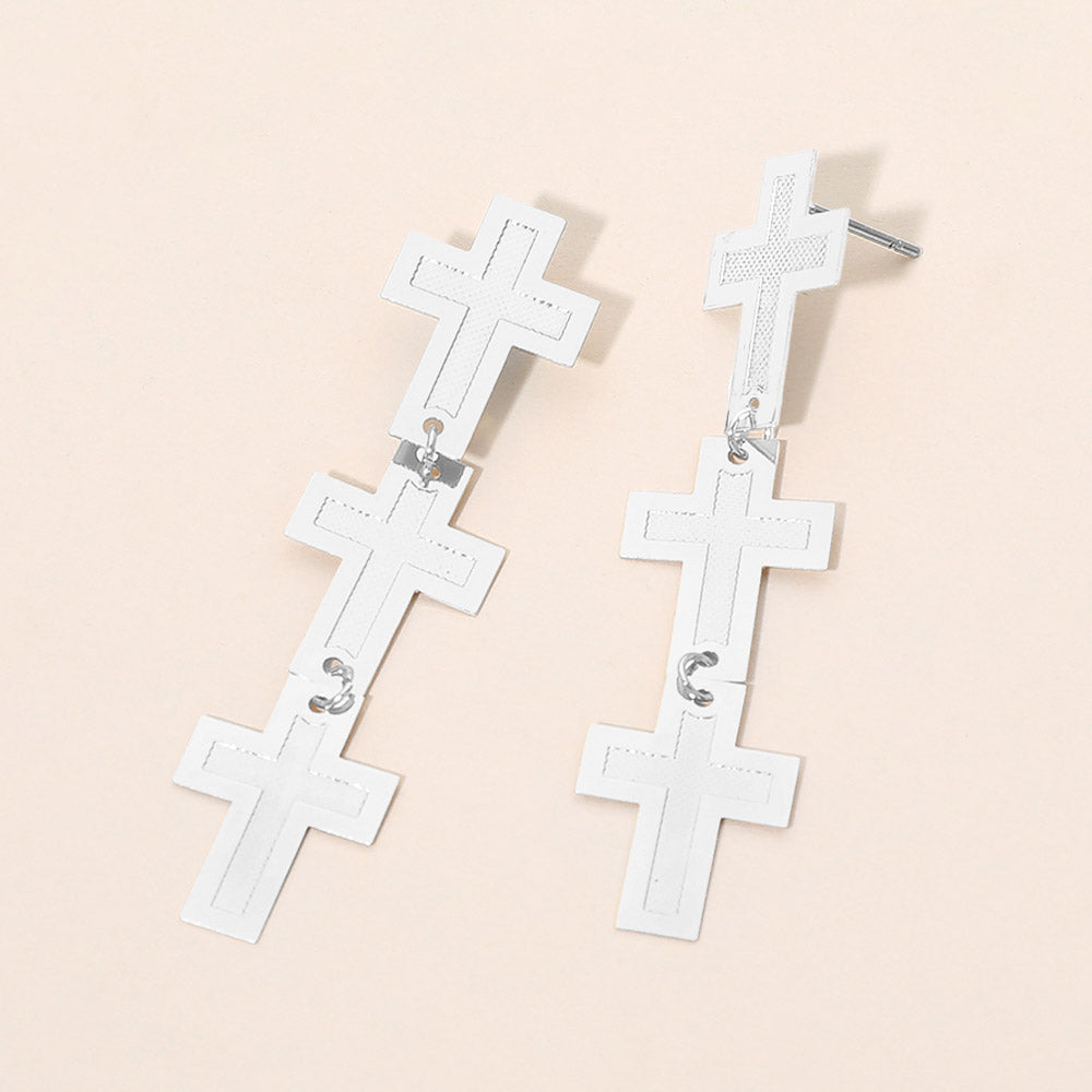 Madeline Love Rhodium Lightweight Triple Minimal Cross Link Drop Earrings