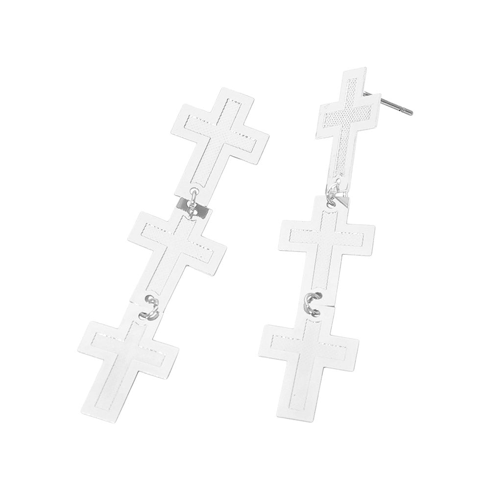 Madeline Love Rhodium Lightweight Triple Minimal Cross Link Drop Earrings - desc