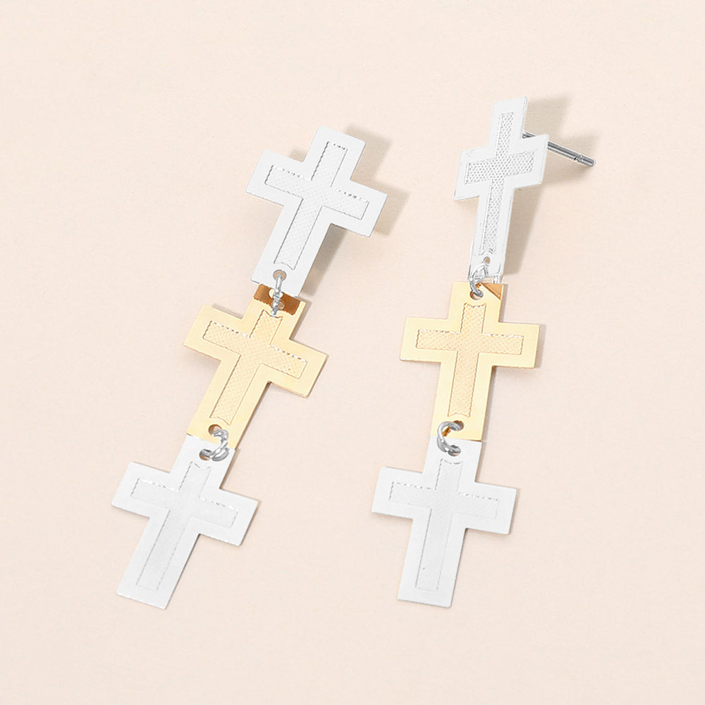 Madeline Love Two Tone Lightweight Triple Minimal Cross Link Drop Earrings