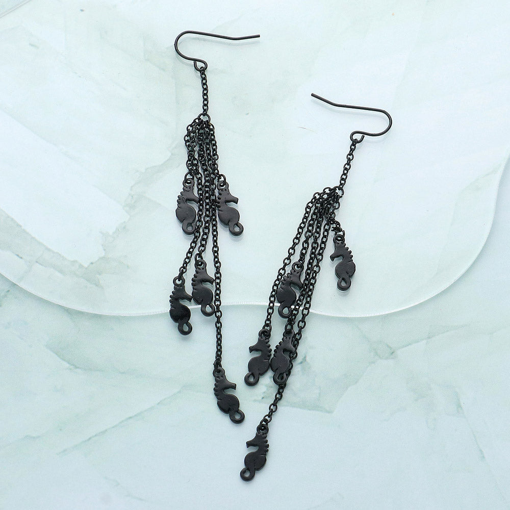 Madeline Love Black Multi Metal Seahorse Drop Chain Dangle Earrings