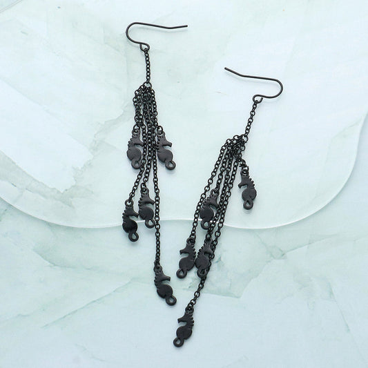 Madeline Love Black Multi Metal Seahorse Drop Chain Dangle Earrings