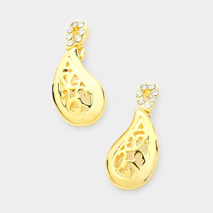 Madeline Love Gold, Clear Crystal detail metal droplet earrings - Jewelry