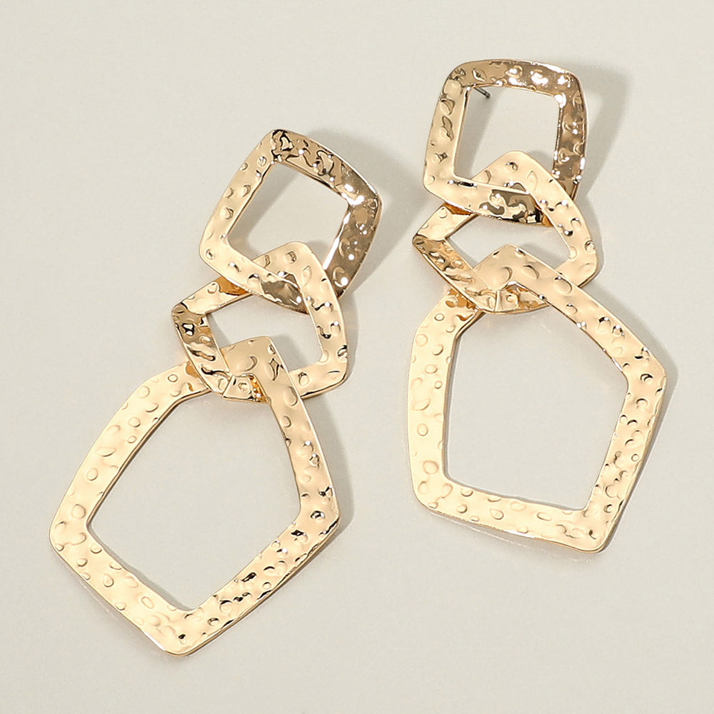 Madeline Love Gold Bold Textured Metal Geometric Interlocking Drop Statement Earrings