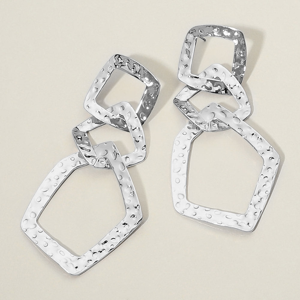Madeline Love Rhodium Bold Textured Metal Geometric Interlocking Drop Statement Earrings