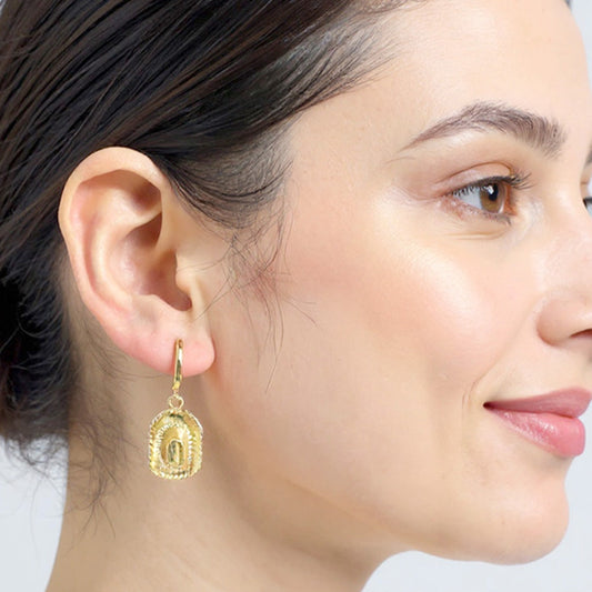 Madeline Love Gold 14K Gold Dipped Western Cowboy Hat Dangle Huggie Hoop Earrings