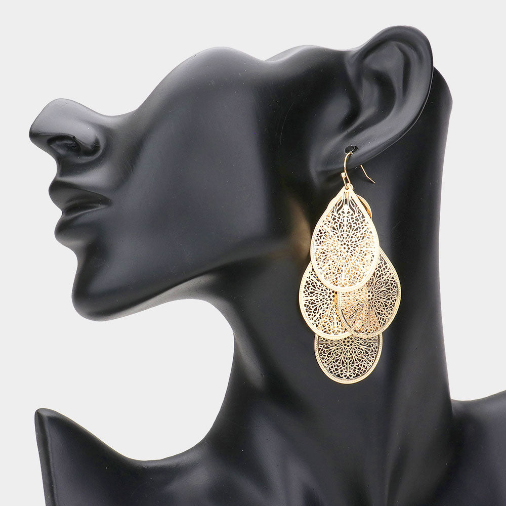 Madeline Love Gold Filigree Leaf Cluster Silhouette Drop Earrings