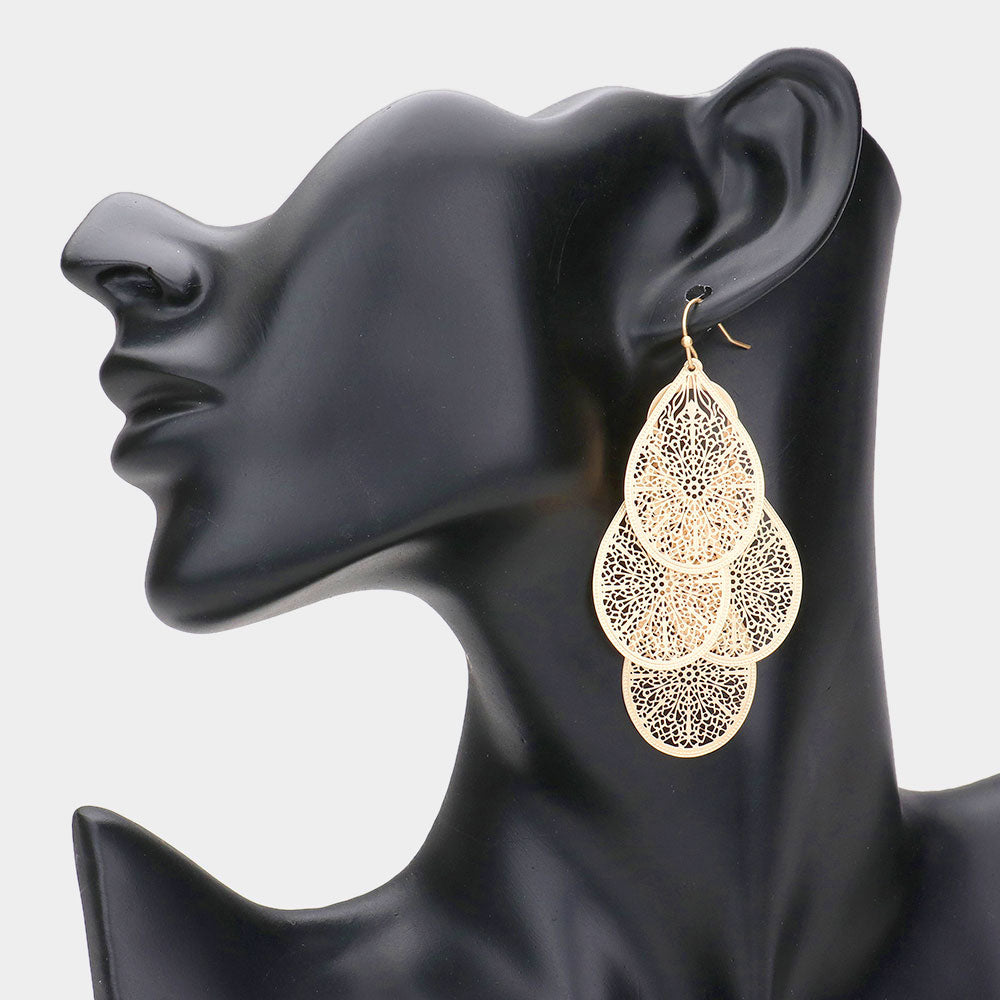Madeline Love Matte gold Filigree Leaf Cluster Silhouette Drop Earrings