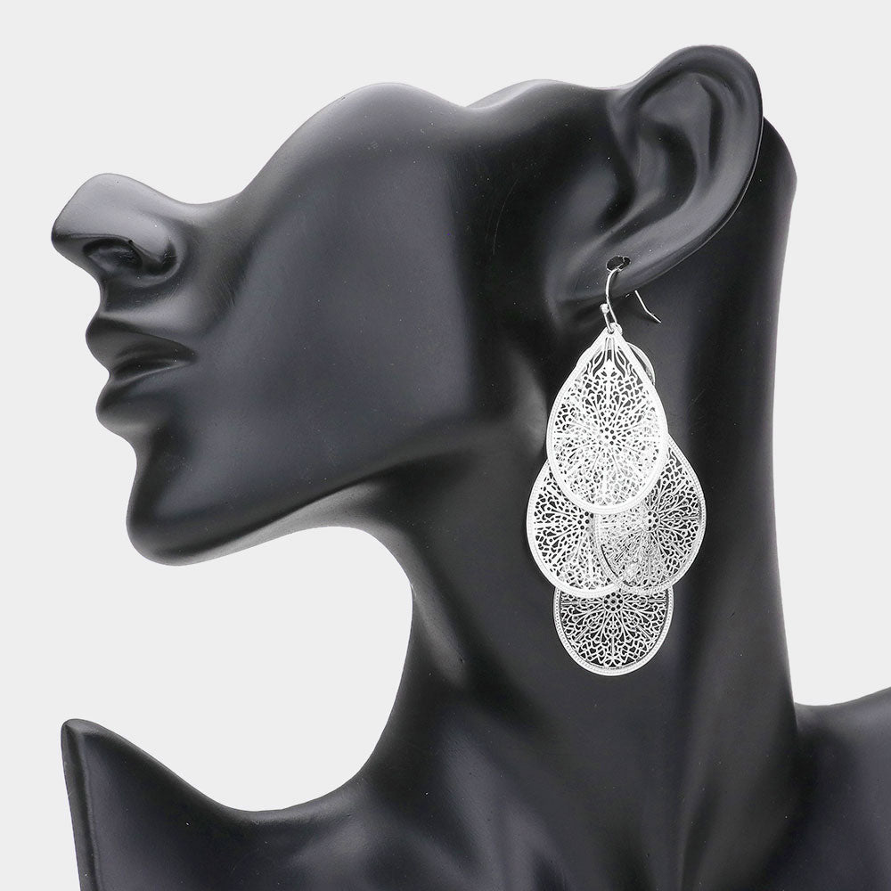 Madeline Love Silver Filigree Leaf Cluster Silhouette Drop Earrings