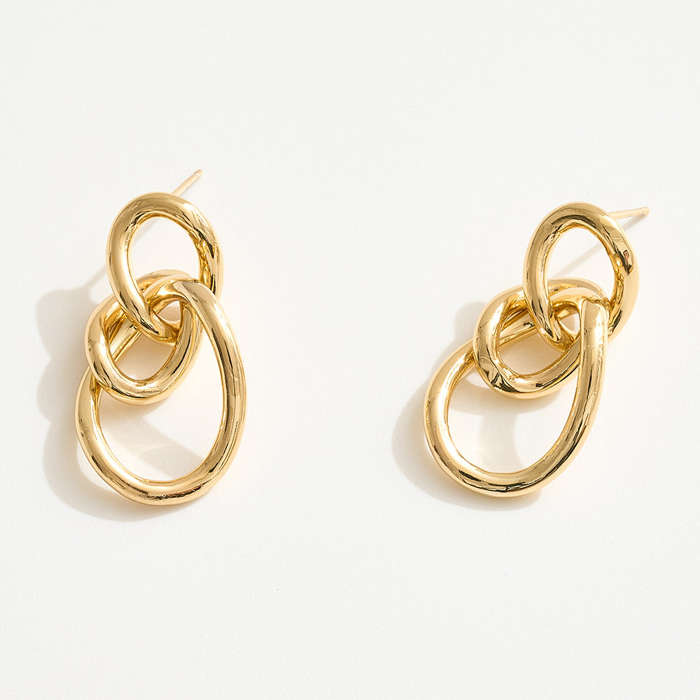 Madeline Love Gold 14K Gold Dipped Triple Interlocking Hoop Drop Earrings - desc
