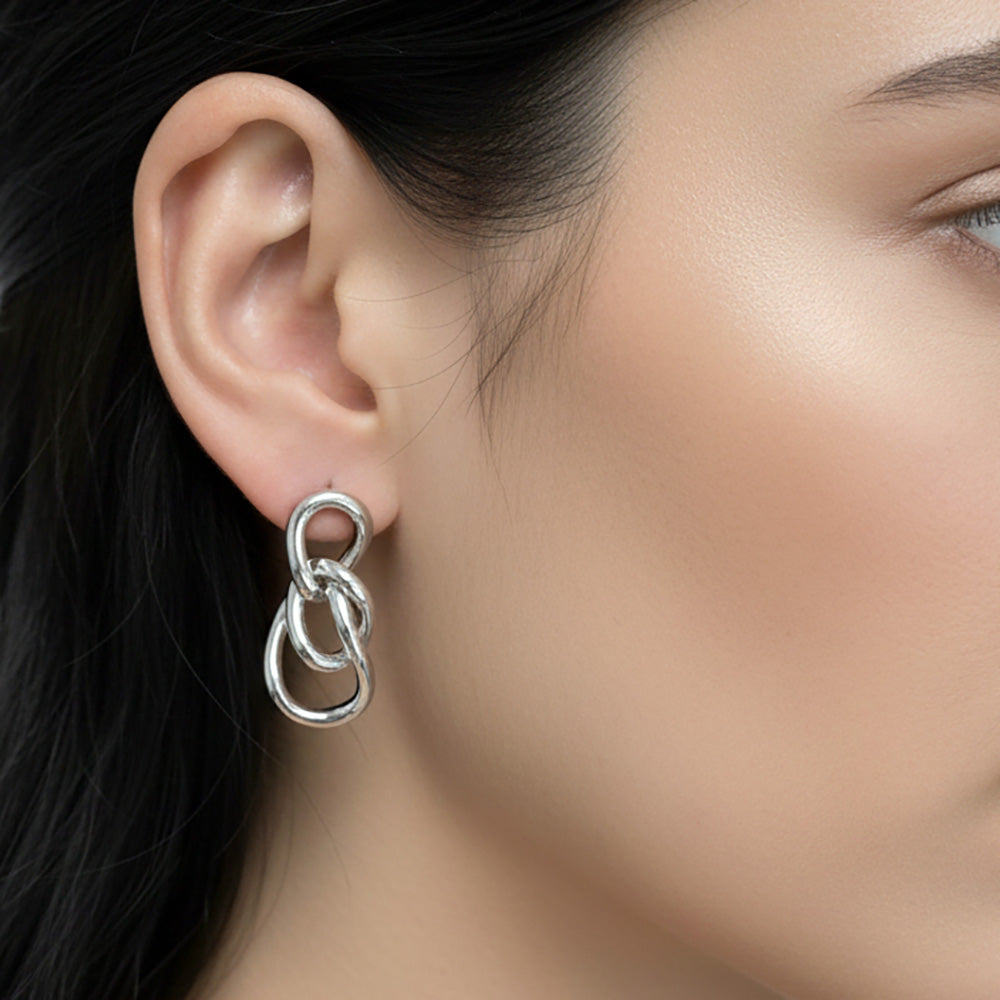 Madeline Love Silver, White Gold White Gold Dipped Triple Interlocking Hoop Drop Earrings - extra