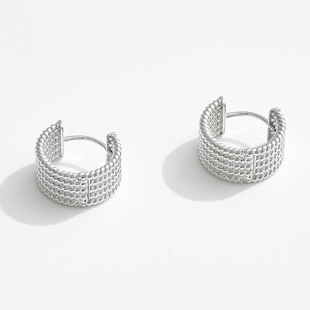 Madeline Love Silver, White Gold White Gold Dipped Textured Huggie Hoop Earrings