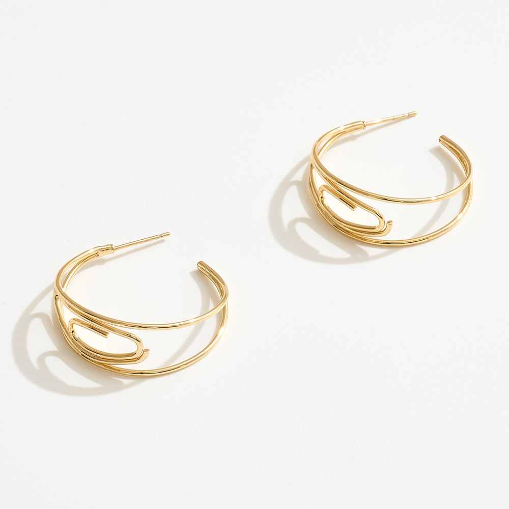 Madeline Love Gold 14K Gold Dipped Sculptural Open Hoop Earrings - desc
