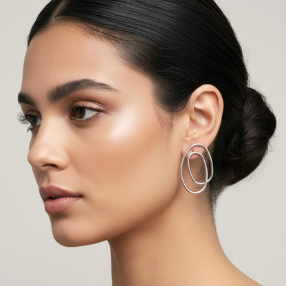 Madeline Love Silver, White Gold White Gold Dipped Sculptural Oval Earrings