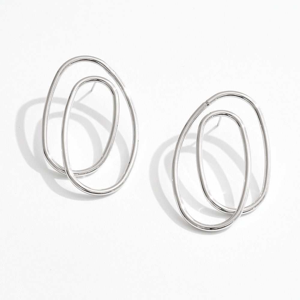 Madeline Love Silver, White Gold White Gold Dipped Sculptural Oval Earrings - extra
