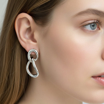 Madeline Love Silver, White Gold White Gold Dipped Interlocking Round Link Drop Earrings