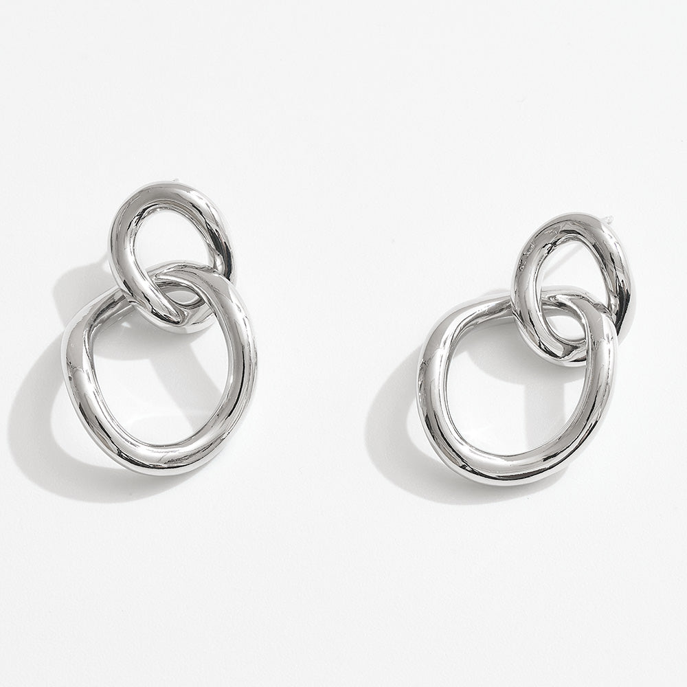 Madeline Love Silver, White Gold White Gold Dipped Interlocking Round Link Drop Earrings - extra