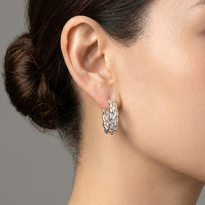 Madeline Love Silver, White Gold White Gold Dipped Chunky Braided Huggie Hoop Earrings