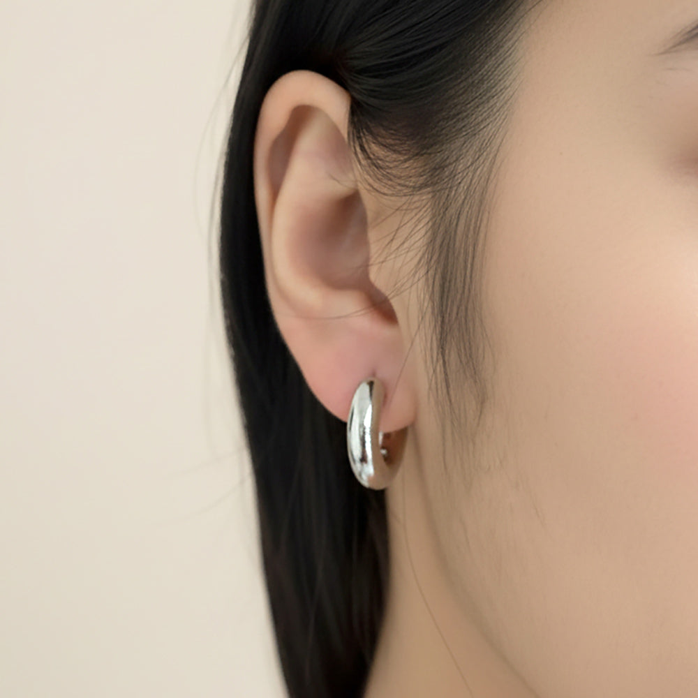 Madeline Love Silver, White Gold White Gold Dipped Chunky Huggie Hoop Earrings - extra
